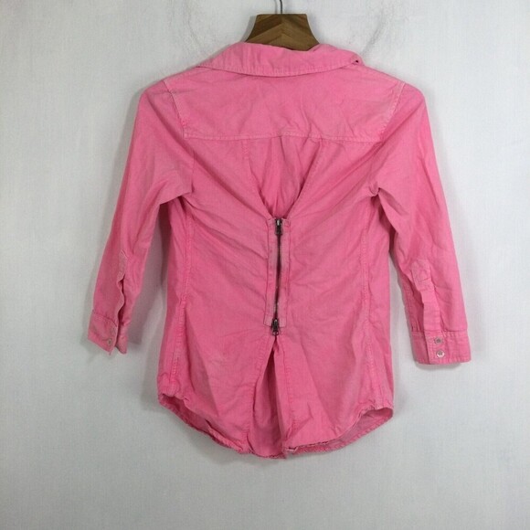 Elizabeth and James Cotton Button Up Zip Back Cohen Shirt Top Bright Pink Small - Picture 4 of 10